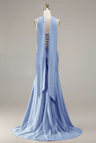 Strapless Champagne Two Piece Mermaid Beaded Convertible Long Prom Dress with a Neck Scarf