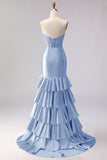 Red Mermaid Ruffled Sweetheart Beaded Corset Long Prom Dress with Slit