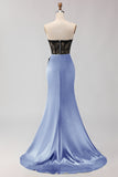 Strapless Mermaid Green Appliqued Lace Long Prom Dress with Slit