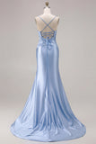 Fuchsia Mermaid Cut Out Pleated Satin Bowed Long Prom Dress with Slit
