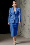 Ivory 2 Piece Ivory Peak Lapel Pencil Midi Business Suits