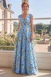 Green A-Line Embroidered V-Neck Long Mother Of the Bride Dress