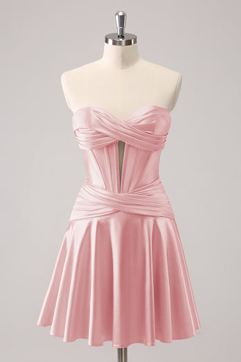 Fuchsia A-Line Sweetheart Corset Short Graduation Dress