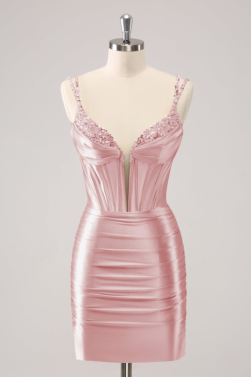 Load image into Gallery viewer, Golden Spaghetti Straps Bodycon Graduation Dress with Sequins