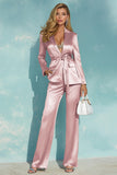 Champagne Satin 2 Piece Women Suits with Belt