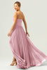 Load image into Gallery viewer, A-Line Spaghetti Straps Pleated Chiffon Eucalyptus Bridesmaid Dress with Slit