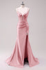 Load image into Gallery viewer, Fuchsia Mermaid Spaghetti Straps Corset Sequin Prom Dress with Slit