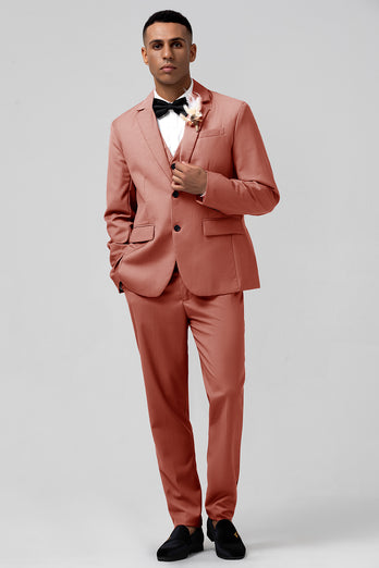 Coral Notched Lapel Single Breasted 3 Pieces Men's Suits