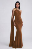 Olive Mermaid One Shoulder Long Evening Dress with Streamer