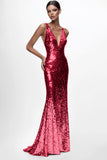 Sparkly Silver V-neck Sequined Mermaid Formal Dress