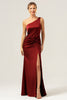 Load image into Gallery viewer, Olive Mermaid One Shoulder Backless Satin Long Bridesmaid Dress