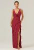 Load image into Gallery viewer, Lime Sheath Deep V Neck Backless Long Bridesmaid Dress with Ruffle Slit