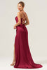 Load image into Gallery viewer, Sage Mermaid Spaghetti Straps Corset Satin Bridesmaid Dress with Slit