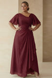 Dusty Sage A Line Ruched Short Sleeves Plus Size Mother Of The Bride Dress with Ruffles