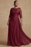 Dusty Sage Ruched A Line Half Sleeves Plus Size Mother Of The Bride Dress