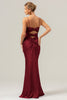 Load image into Gallery viewer, Mermaid Spaghetti Straps Hollow Out Twist Front Purple Bridesmaid Dress