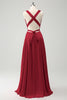 Load image into Gallery viewer, Pink A Line V-Neck Backless Bridesmaid Dress with Slit