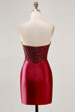 Sparkly Fuchsia Corset Tight Satin Short Graduation Dress