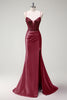 Load image into Gallery viewer, Fuchsia Mermaid Spaghetti Straps Beaded Corset Satin Long Prom Dress with Slit