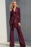 2 Piece Pink Peak Lapel Women's Work Suits with Sash