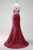 Load image into Gallery viewer, Fuchsia Mermaid Spaghetti Straps Beaded Corset Satin Long Prom Dress with Slit