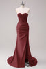 Load image into Gallery viewer, Fuchsia Mermaid Strapless Ruched Corset Long Prom Dress with Slit