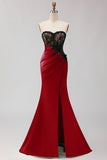 Strapless Mermaid Green Appliqued Lace Long Prom Dress with Slit