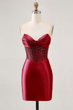 Sparkly Fuchsia Corset Tight Satin Short Graduation Dress