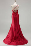 Fuchsia Mermaid Cut Out Pleated Satin Bowed Long Prom Dress with Slit