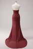 Load image into Gallery viewer, Fuchsia Mermaid Strapless Ruched Corset Long Prom Dress with Slit