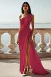 Chiffon Ivory One Shoulder Maxi Sheath Beach Engagement Dress with Slit