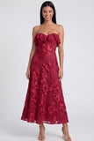 Strapless Light Blue Embroidery A Line Maxi Floral Dress with Ruffles
