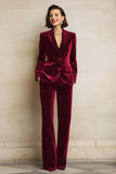 Velvet 2 Piece Plum Peak Lapel Single Breasted Women's Suits