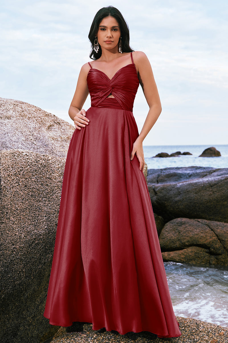 Load image into Gallery viewer, Spaghetti Straps Satin Keyhole Ink Blue Bridesmaid Dress