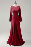 A Line Round Neck Long Sleeves Sage Bridesmaid Dress