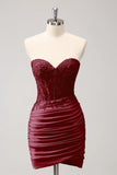 Fuchsia Sweetheart Corset Tight Graduation Dress with Beading