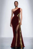 Black One Shoulder Sheath Velvet Long Formal Dress with Sequins
