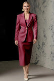 Ivory 2 Piece Ivory Peak Lapel Pencil Midi Business Suits