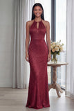 Sky Blue Halter Sheath Long Evening Dress with Back Keyhole