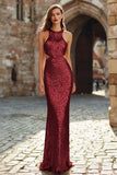 Sparkly Burgundy Mermaid Cut Out Holiday Party Dress