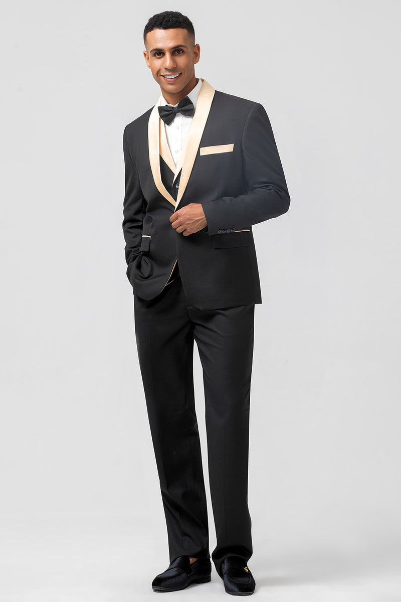 Load image into Gallery viewer, Black and Champagne 3 Pieces One Button Shawl Lapel Men&#39;s Suits