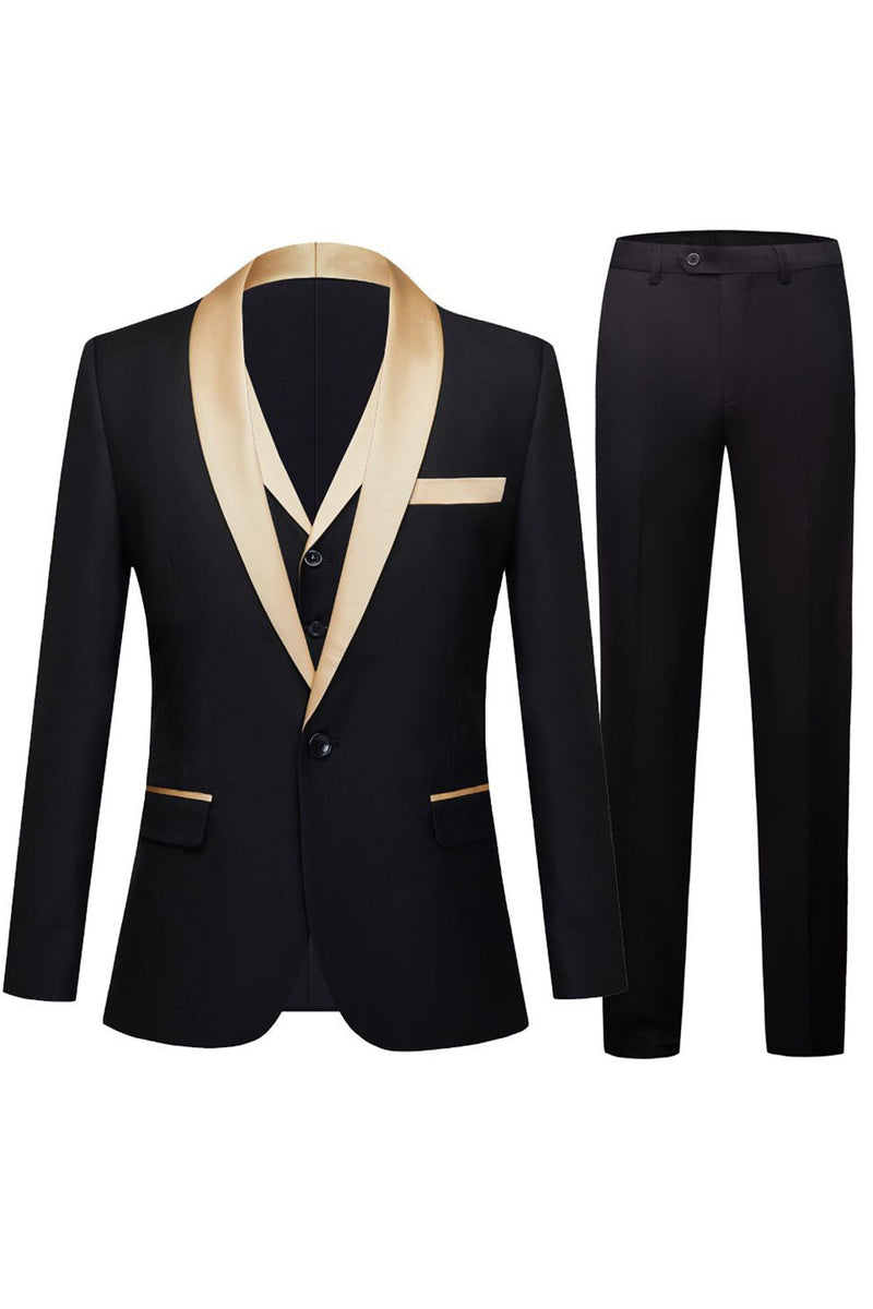 Load image into Gallery viewer, Black and Champagne 3 Pieces One Button Shawl Lapel Men&#39;s Suits