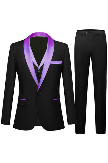 Black and Champagne 3 Pieces One Button Shawl Lapel Men's Suits