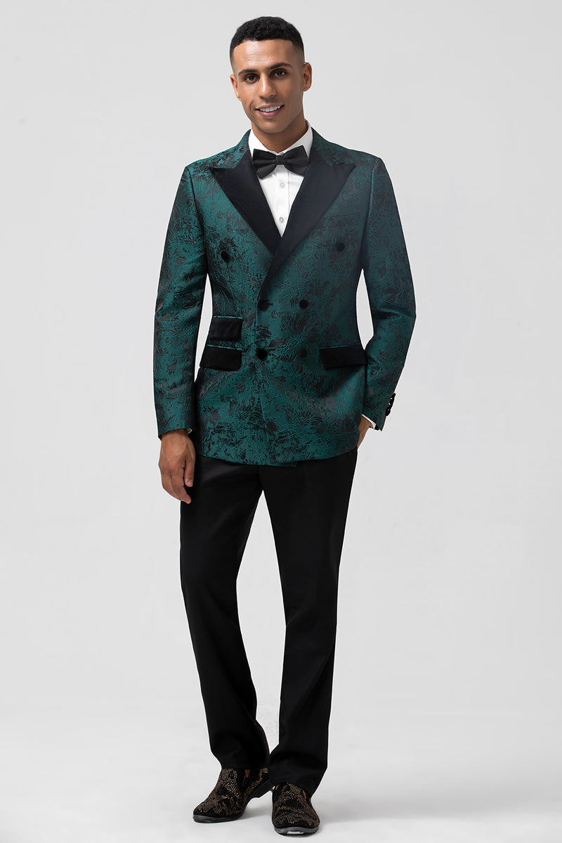 Load image into Gallery viewer, Dark Green Peak Lapel Jacquard 2 Pieces Single Breasted Men&#39;s Suits