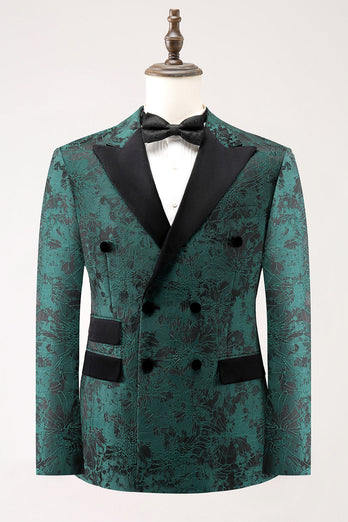 Dark Green Peak Lapel Jacquard 2 Pieces Single Breasted Men's Suits