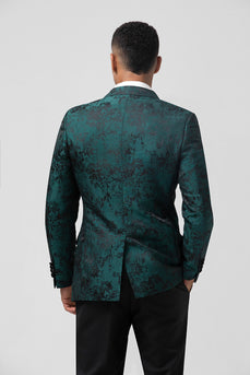 Dark Green Peak Lapel Jacquard 2 Pieces Single Breasted Men's Suits