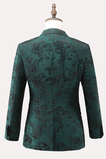 Dark Green Peak Lapel Jacquard 2 Pieces Single Breasted Men's Suits