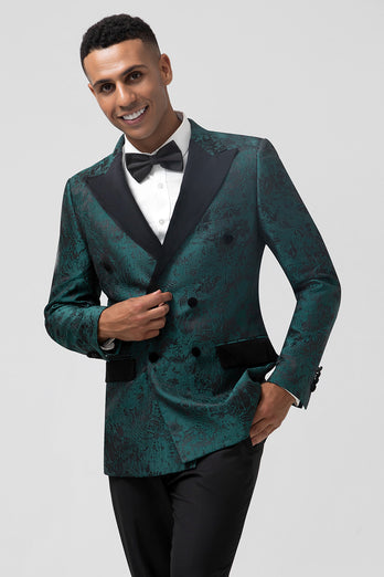 Dark Green Peak Lapel Jacquard 2 Pieces Single Breasted Men's Suits