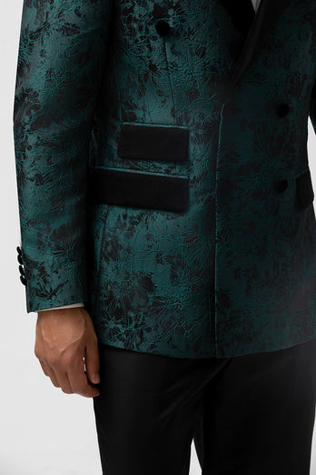 Dark Green Peak Lapel Jacquard 2 Pieces Single Breasted Men's Suits