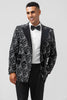 Load image into Gallery viewer, Single Breasted Peak Lapel 2 Pieces Black Jacquard Men&#39;s Suits